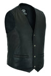 Mens Snap Button Black Leather Classic Soft Leather Vest Waistcoat