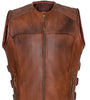 Brown Premium Perforated Leather Motorcycle Biker Vest Waistcoat Cowhide SWAT