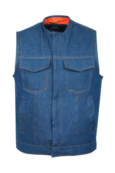 blue denim biker vest